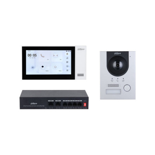 (DHI-KTP01L(S)/DHI-VTO2201F-P-S2/DHI-VTH2421FW-P) DAHUA KIT DE VIDEOPORTERO IP COMPUESTO POR 1X VIDEOPORTERO DHI-VTO2201F-P-S2 1X MONITOR (VTH2421FW-P) 1X SWITCH_0