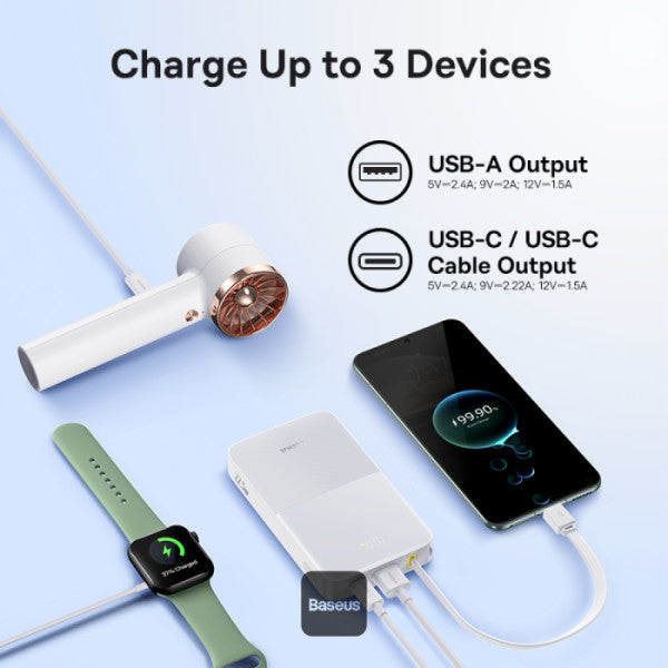 OS-BASEUS ENERFILL FP11 POWER BANK 10000MAH 15W MOON WHITE (INCLUDES SIMPLE TYPE-C TO TYPE-C CABLE 20V/3A 30CM WHITE)_3