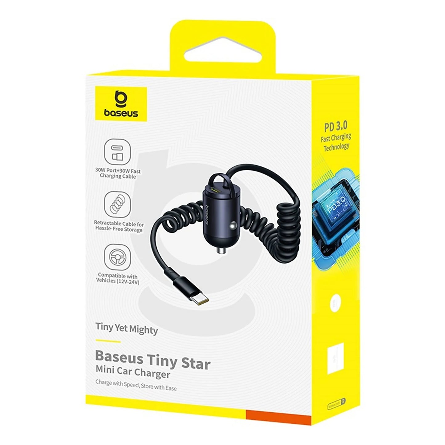 BASEUS TINY STAR MINI CAR CHARGER (C+C CABLE INCLUDED)Â  30W COSMIC BLACK_2