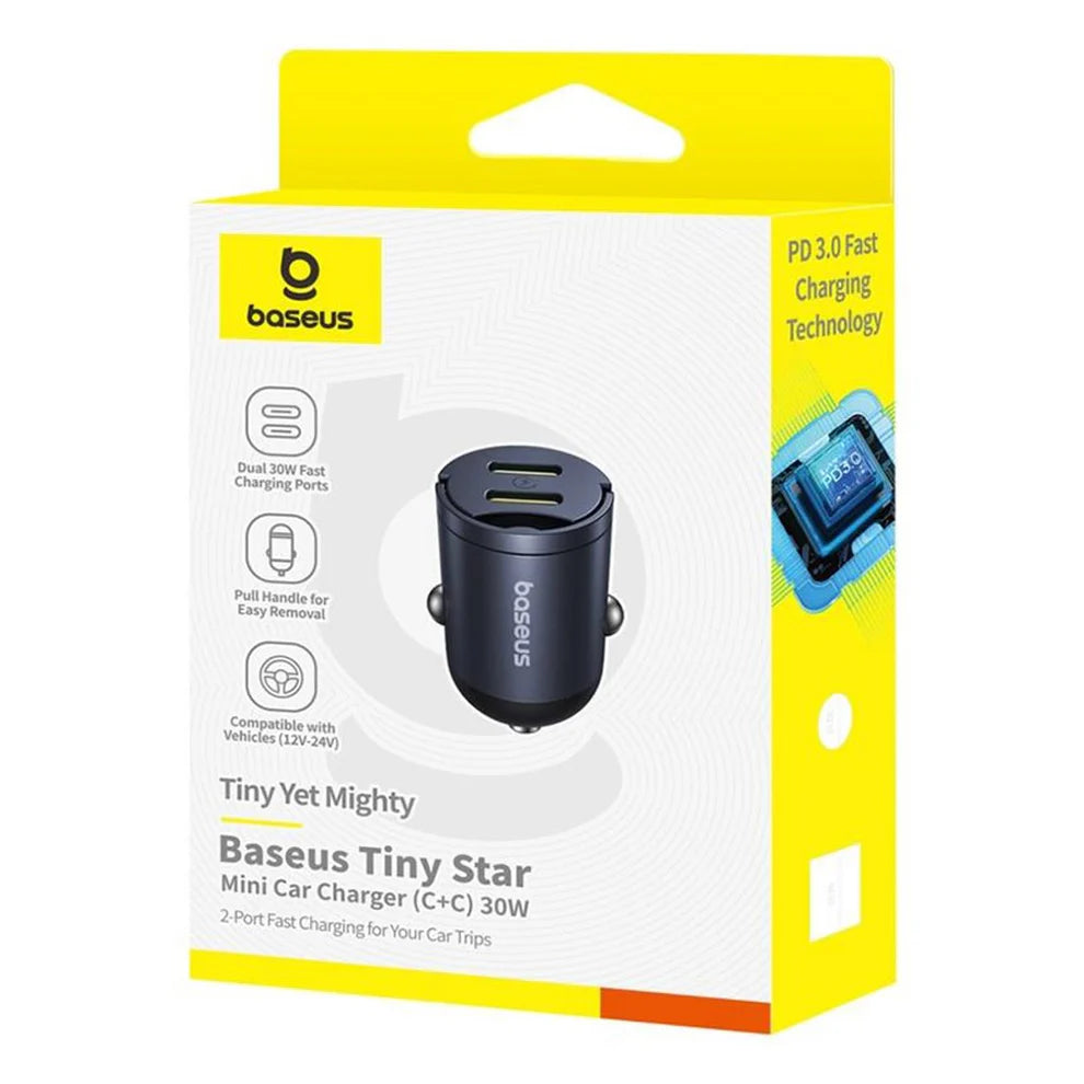 Carregador de Carro Baseus Tiny Star / 30W / 3A / 2 x USB-C / Preto / C00035001121-03_2