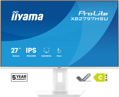 iiyama ProLite XB2797HSU-W1 - Monitor a LED - 27" - 1920 x 1080 Full HD (1080p) @ 120 Hz - IPS - 350 cd/m? - 1500:1 - 1 ms - HDMI, DisplayPort - altoparlanti - bianco, opaco_2