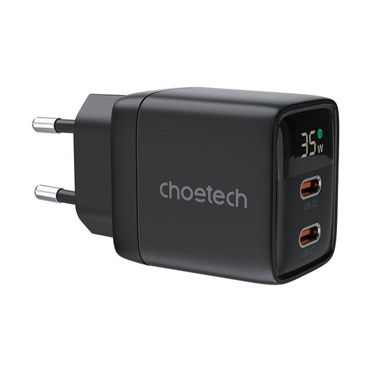 Wall charger GAN3 USB-C+C PD35W Choetech PD6051 Display (black)_0