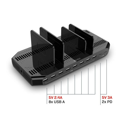 Carregador USB-LindY 120W 10 Portas / Preto / 73435_2