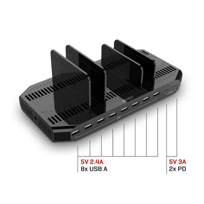 Carregador USB-LindY 120W 10 Portas / Preto / 73435_2