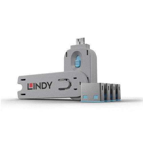 Lindy 40452 bloqueador de puerto Bloqueador de puerto + clave USB tipo A Azul Acrilonitrilo butadieno estireno (ABS) 5 pieza(s)_0
