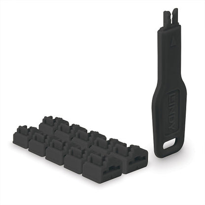 Lindy 47891 bloqueador de puerto Bloqueador de puerto + clave RJ-45 Negro Acrilonitrilo butadieno estireno (ABS) 10 pieza(s)_0