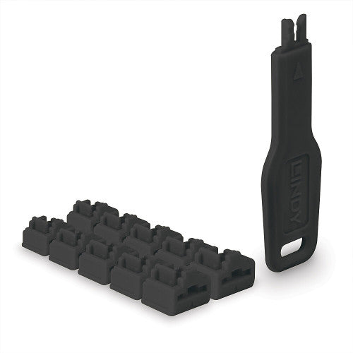 Lindy 47891 bloqueador de puerto Bloqueador de puerto + clave RJ-45 Negro Acrilonitrilo butadieno estireno (ABS) 10 pieza(s)_0