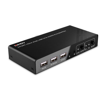 Switch KVM LINDY / HDMI 4K60 / USB 2.0 & Áudio / 32809_1
