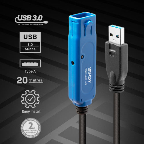 Lindy 43361 cable USB USB 3.2 Gen 1 (3.1 Gen 1) 20 m USB A Negro_1