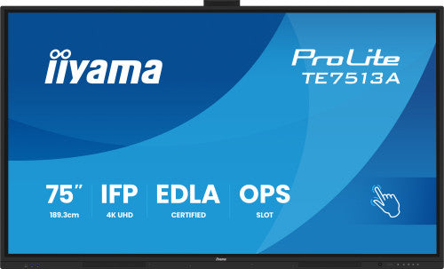 IIYAMA 75" (EDLA)/ANDROID 14,8 CORE SOC, 8/128GB, 40-PTS  UHD , NFC, PIR , MM 2X20W +20W SBUW, 2XHDMI, USB-C / HDMI,DP, 2XUSB-C100W PD/MINI-JACK / OPT.OUT, 450CD/M2, L/S MODE, AG GLASS, LAN, WIFI6, BT5.0/IIWARE, PC SLOT,800X400 (WM INCL.) (TE7513A-B2_2