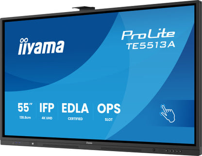 IIYAMA 55" (EDLA)/ANDROID 14,8 CORE SOC, 8/128GB, 40-PTS  UHD , NFC, PIR , MM 2X20W +20W SBUW, 2XHDMI, USB-C / HDMI,DP, 2XUSB-C100W PD/MINI-JACK / OPT.OUT, 450CD/M2, L/S MODE, AG GLASS, LAN, WIFI6, BT5.0/IIWARE, PC SLOT,400X400 (WM INCL.) (TE5513A-B2_6