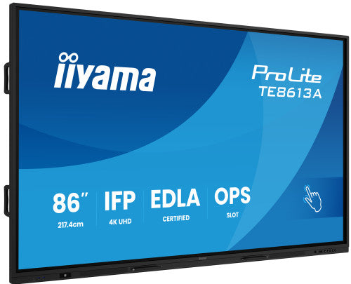 IIYAMA 86"  (EDLA)/ANDROID 14,8 CORE SOC, 8/128GB, 40-PTS  UHD , NFC, PIR , MM 2X20W +20W SBUW, 2XHDMI, USB-C / HDMI,DP, 2XUSB-C100W PD/MINI-JACK / OPT.OUT, 450CD/M2 , L/S MODE, AG GLASS, LAN, WIFI6, BT5.0/IIWARE, PC SLOT,800X600 (WM INCL.) (TE8613A-_1