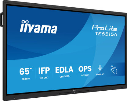 IIYAMA 65" STYLISH IFP,  (EDLA)/ANDROID 14,8 CORE SOC, 8/128GB, 40-PTS, UHD VA, NFC, PIR , MM 2X20W +20W SBUW, 8-ARRAY MICRO, 2XHDMI, HDMI-OUT, DP, USB-C100W PD/ MINI-JACK / OPT.OUT, 550CD/M2, L/S MODE, AG GLASS, LAN, WIFI6, BT5.0/IIWARE, PC SLOT,600_0