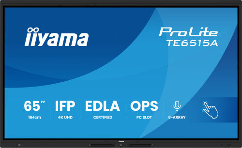 IIYAMA 65" STYLISH IFP,  (EDLA)/ANDROID 14,8 CORE SOC, 8/128GB, 40-PTS, UHD VA, NFC, PIR , MM 2X20W +20W SBUW, 8-ARRAY MICRO, 2XHDMI, HDMI-OUT, DP, USB-C100W PD/ MINI-JACK / OPT.OUT, 550CD/M2, L/S MODE, AG GLASS, LAN, WIFI6, BT5.0/IIWARE, PC SLOT,600_4