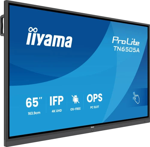 IIYAMA 65" IFP OS-FREE, 40-PTSIR+ WITH,AG / BACTERIA COATING UHD  MM 2X20W FRONT+20W SBUW, VGA, HDMI 2X, DP, USB-C 65W PD, PC SLOT, PIP/PBP, ANNOTATION FUNCTION,MINI-JACK 450CD/M2, L/S MODE, CONTROL: 2XLAN / ,600X400 (WM INCL.) (TN6505A-B1AG)_0