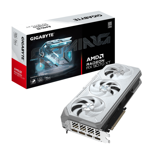 GIGABYTE Radeon RX 9070 XT GAMING OC ICE 16G Tarjeta GrÃ¡fica - 16GB GDDR6, 256bit, PCI-E 5.0, 3060 MHz Frecuencia del nÃºcleo, 2 x DisplayPort, 2 x HDMI, GV-R907XGAMINGOCICE-16GD_0