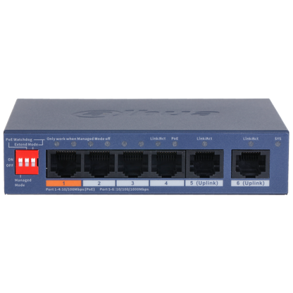(DH-CS4006-4ET2GT-60) DAHUA SWITCH 6 PUERTOS, 4XRJ45 10/100 MBPS POE, 2XRJ45 GIGABIT, L2 CLOUD MANAGED_1