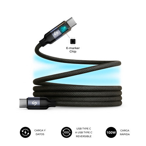 Cable USB 2.0 Tipo-C Subblim PowerMag Led/ USB Tipo-C Macho - USB Tipo-C Macho/ Hasta 100W/ 480Mbps/ 2m/ Negro_1