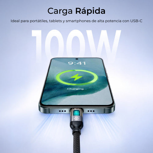 Cable USB 2.0 Tipo-C Subblim PowerMag Led/ USB Tipo-C Macho - USB Tipo-C Macho/ Hasta 100W/ 480Mbps/ 2m/ Negro_2
