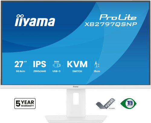 MONITOR IIYAMA PANTALLA PARA PC 68,6 CM (27") 2560 X 1440 PIXELES QUAD HD LED PANEL IPS AJUSTABLE USB-C KVM LAN WHITE VERSION_1