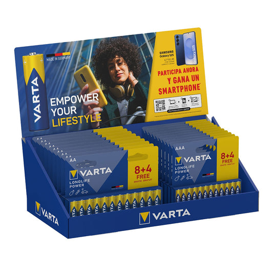 Expositor de mesa de papelÃ£o varta longlife power, 21 blisters 8+4, 12 aaa + 9 aa_0