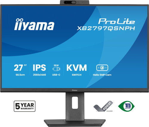 MONITOR IIYAMA 27" CON CAMARA INTEGRADA DE 5 MP COMPATIBLE CON WINDOWS HELLO, MICROFONO, DOCK USB-C, LAN, CONMUTADOR KVM Y SOPORTE AJUSTABLE EN ALTURA DE 15 CM_1