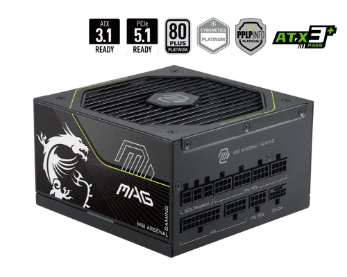 FUENTE ALIMENTACION MSI MAG A1000PLS PCIE5,PSU,1000W,80 PLUS PLATINUM,MODULAR,135MM,ACTIVE PFC,1XPCI-E 5 (12+4 PIN),4XPCI-E (6+2 PIN),8XSATA (15 PIN)_0