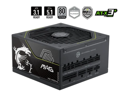 FUENTE ALIMENTACION MSI MAG A1000PLS PCIE5,PSU,1000W,80 PLUS PLATINUM,MODULAR,135MM,ACTIVE PFC,1XPCI-E 5 (12+4 PIN),4XPCI-E (6+2 PIN),8XSATA (15 PIN)_0