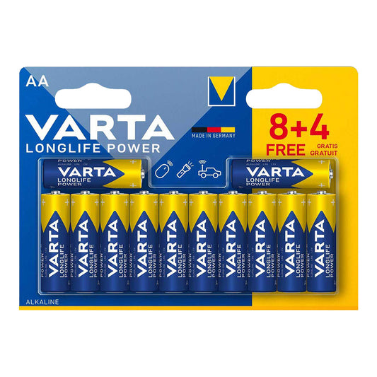 Pilha varta alcalina longlife power aa - lr06 (blÃ­ster 12 unid.) Ã¸14,5x50,5mm_0