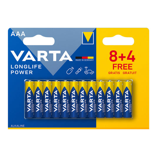 Pilha varta alcalina longlife power aaa - lr03 (blÃ­ster 12 unid.) Ã¸10,5x44,5mm_0