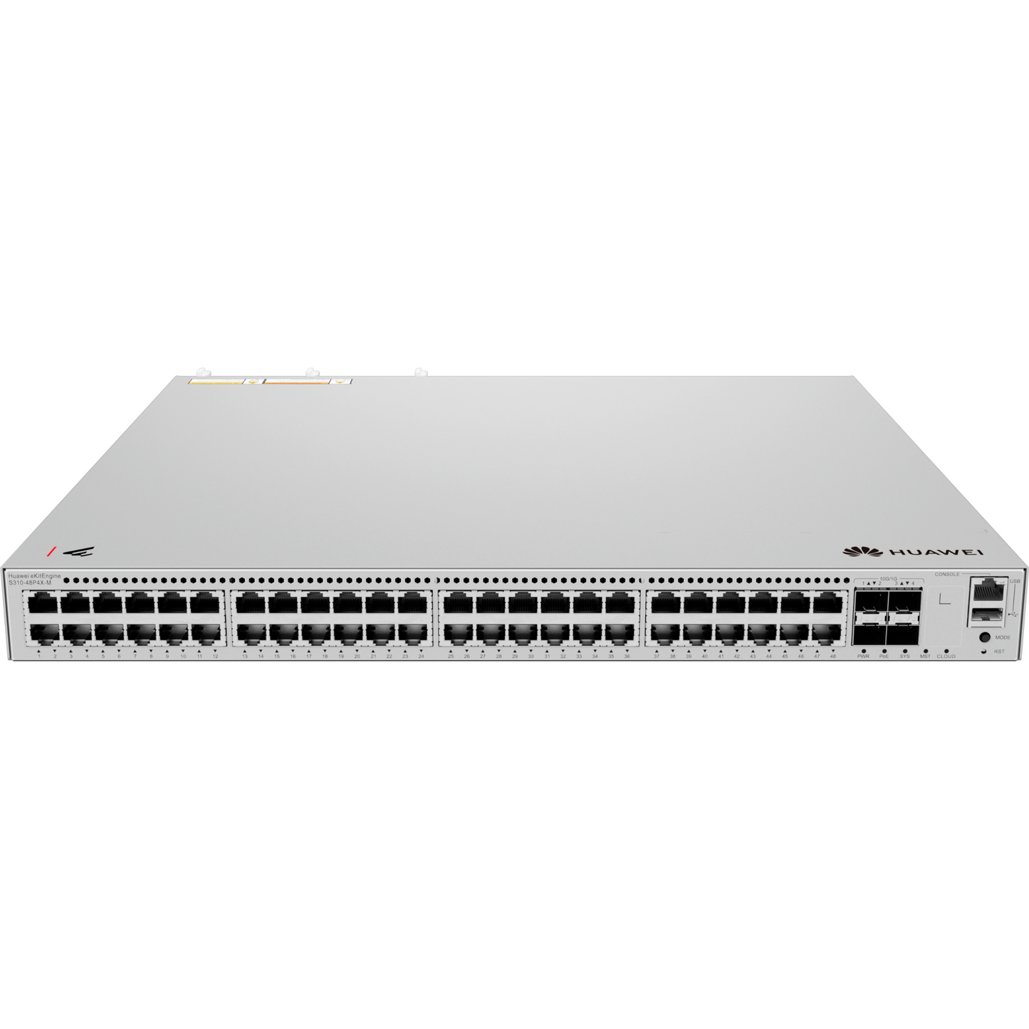 HUAWEI S310-48P4X,S310-48P4X,S310-48P4X (48*10/100/1000BASE-T PORTS(380W POE+), 4*10GE SFP+ PORTS, PLUGGABLE POWER SUPPLY)  SWITCHING CAPACITY: 176GBPS FORWARDING: 131 MPPS INTERFACE : 48*10/100/1000BASE-T PORTS(380W POE+), 4*10GE SFP+ PORTS POE OUT_1