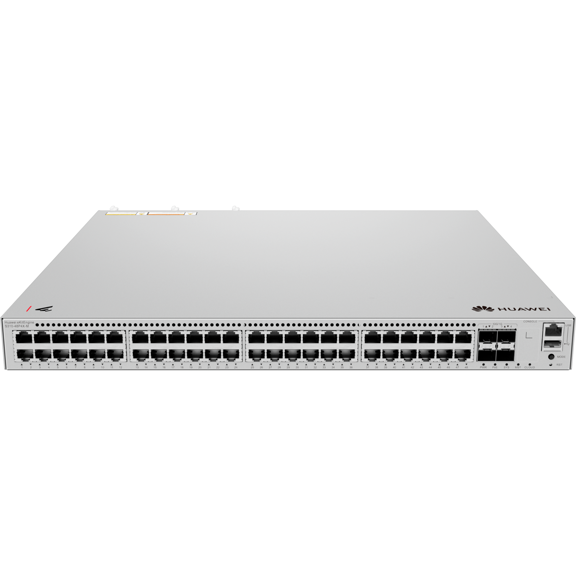 HUAWEI S310-48P4X,S310-48P4X,S310-48P4X (48*10/100/1000BASE-T PORTS(380W POE+), 4*10GE SFP+ PORTS, PLUGGABLE POWER SUPPLY)  SWITCHING CAPACITY: 176GBPS FORWARDING: 131 MPPS INTERFACE : 48*10/100/1000BASE-T PORTS(380W POE+), 4*10GE SFP+ PORTS POE OUT_1