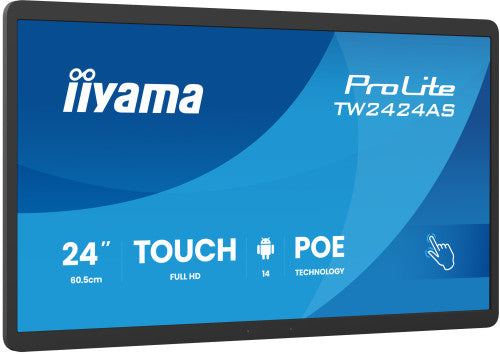 IIYAMA 24" PANEL-PC ANDROID 14+GMS, SOC 8CORE RK3576 4GB, 32GB, PCAP BEZEL FREE 10-POINTS TOUCH, 1920X1080, 450CD/MÂ², IPS PANEL, USB-C (VIDEO OUT), MM, MICRO, WIFI6, BT5.3, MICRO-SD SLOT, USB 2X 2.0 1X 3.2, AUDIO MINI-JACK, IISIGNAGE2 (TW2424AS-B3P)_0