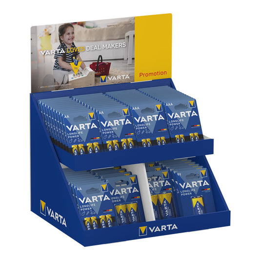 Expositor de cartÃ£o de mesa com vÃ¡rios blÃ­sters aaa-aa-c-d-9v varta 43x36x29cm_0