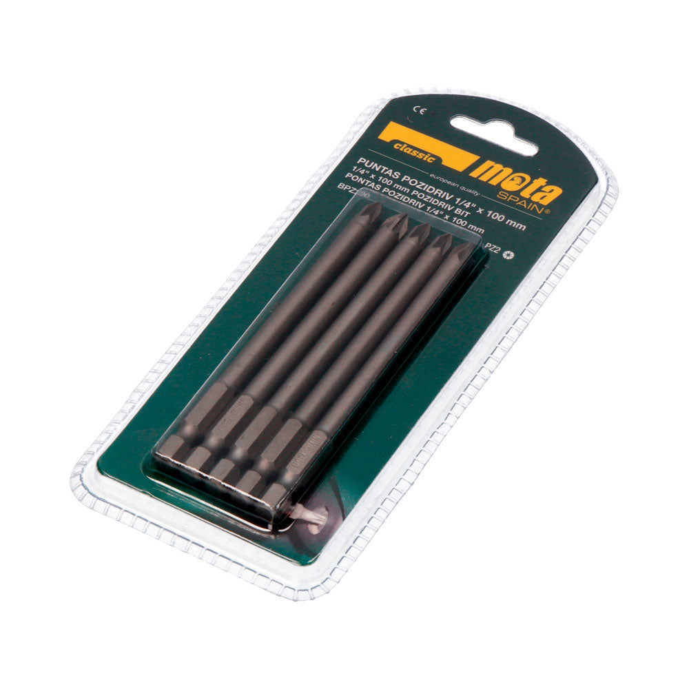 Pack 5 pontas bit pz2 x 90mm 1/4" aÃ§o bpz290 mota_0