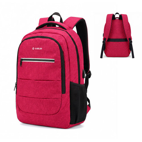 Mochila Subblim City Plus 26L Backpack para Portátiles hasta 15.6"/ Puerto USB/ Repelente al agua/ Reflectante/ Cinta para Trolley/ Roja_0