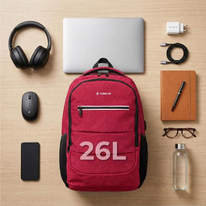 Mochila Subblim City Plus 26L Backpack para Portátiles hasta 15.6"/ Puerto USB/ Repelente al agua/ Reflectante/ Cinta para Trolley/ Roja_3