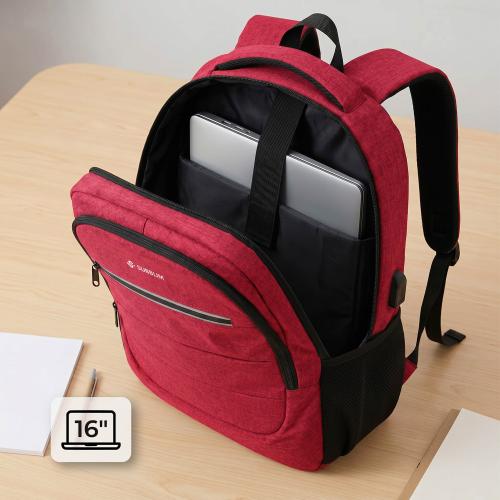 Mochila Subblim City Plus 26L Backpack para Portátiles hasta 15.6"/ Puerto USB/ Repelente al agua/ Reflectante/ Cinta para Trolley/ Roja_4