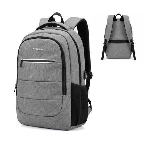 Mochila Subblim City Plus 26L Backpack para Portátiles hasta 16"/ Puerto USB/ Repelente al agua/ Reflectante/ Cinta para Trolley/ Gris_1