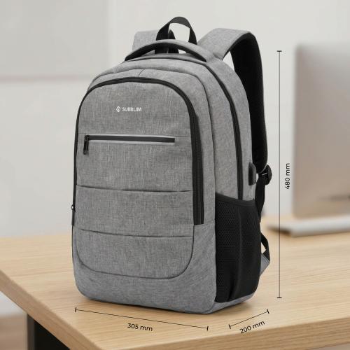 Mochila Subblim City Plus 26L Backpack para Portátiles hasta 16"/ Puerto USB/ Repelente al agua/ Reflectante/ Cinta para Trolley/ Gris_2