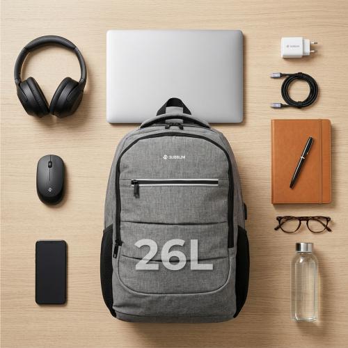 Mochila Subblim City Plus 26L Backpack para Portátiles hasta 16"/ Puerto USB/ Repelente al agua/ Reflectante/ Cinta para Trolley/ Gris_3