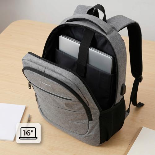 Mochila Subblim City Plus 26L Backpack para Portátiles hasta 16"/ Puerto USB/ Repelente al agua/ Reflectante/ Cinta para Trolley/ Gris_4