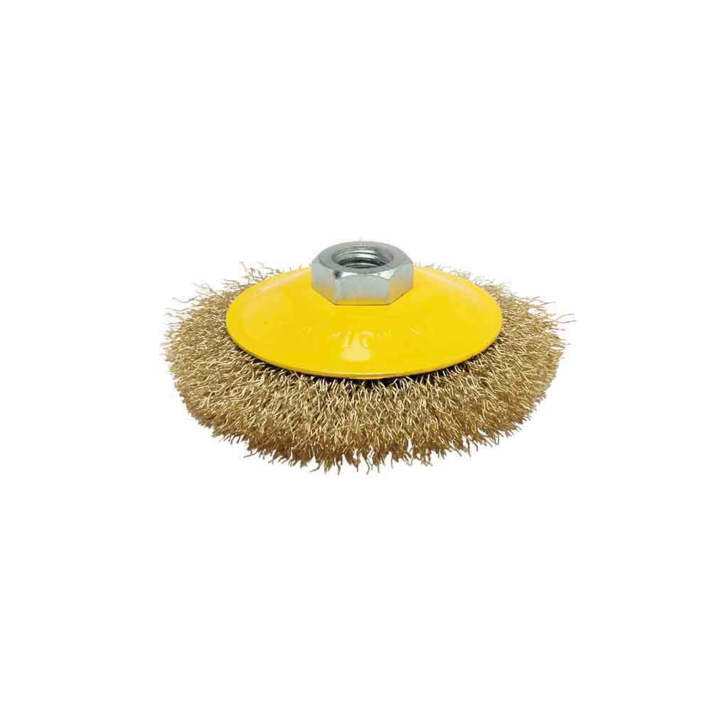 Escova conica arame onduladoÃ¸100mm fho100 mota_0