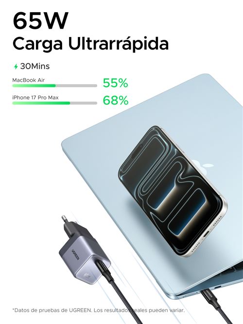 UGREEN NEXODE AIR 65W, POWER FOR LAPTOP (65W SINGLE-PORT GAN FAST CHARGER + USB-C*1 / GRAY + EUROPEAN STANDARD) "_1