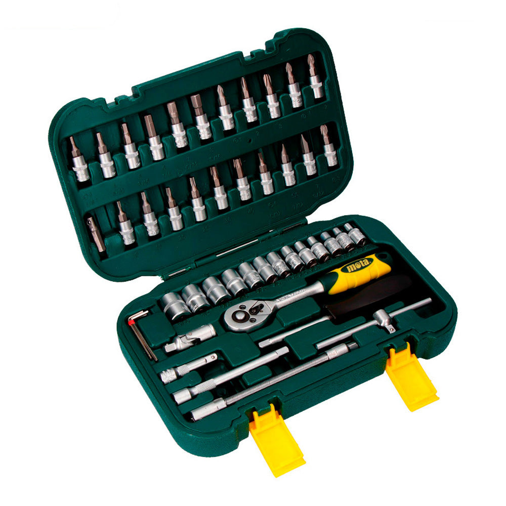 Jogo 45 pcs. de soquetes e acessorios de 1/4" cromo vanadio ek402 mota_0