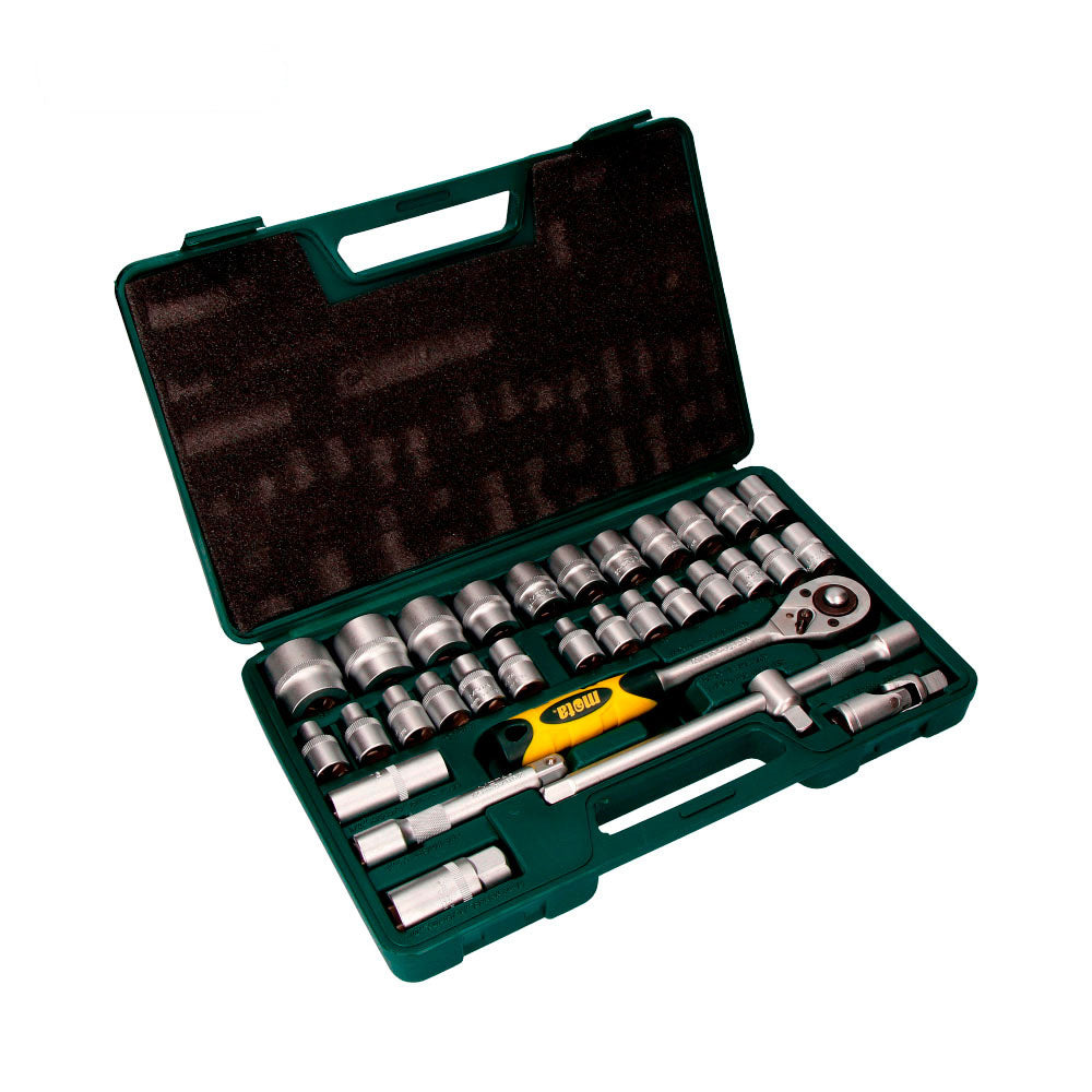 Jogo 32 pcs. de soquetes e acessorios de 1/2" cromo vanadio ek602 mota_0