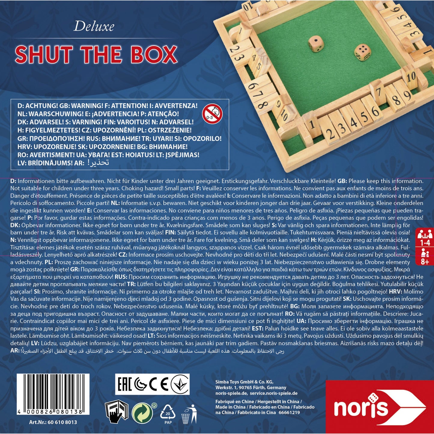Jogo de Tabuleiro Noris Deluxe Shut the Box Madeira