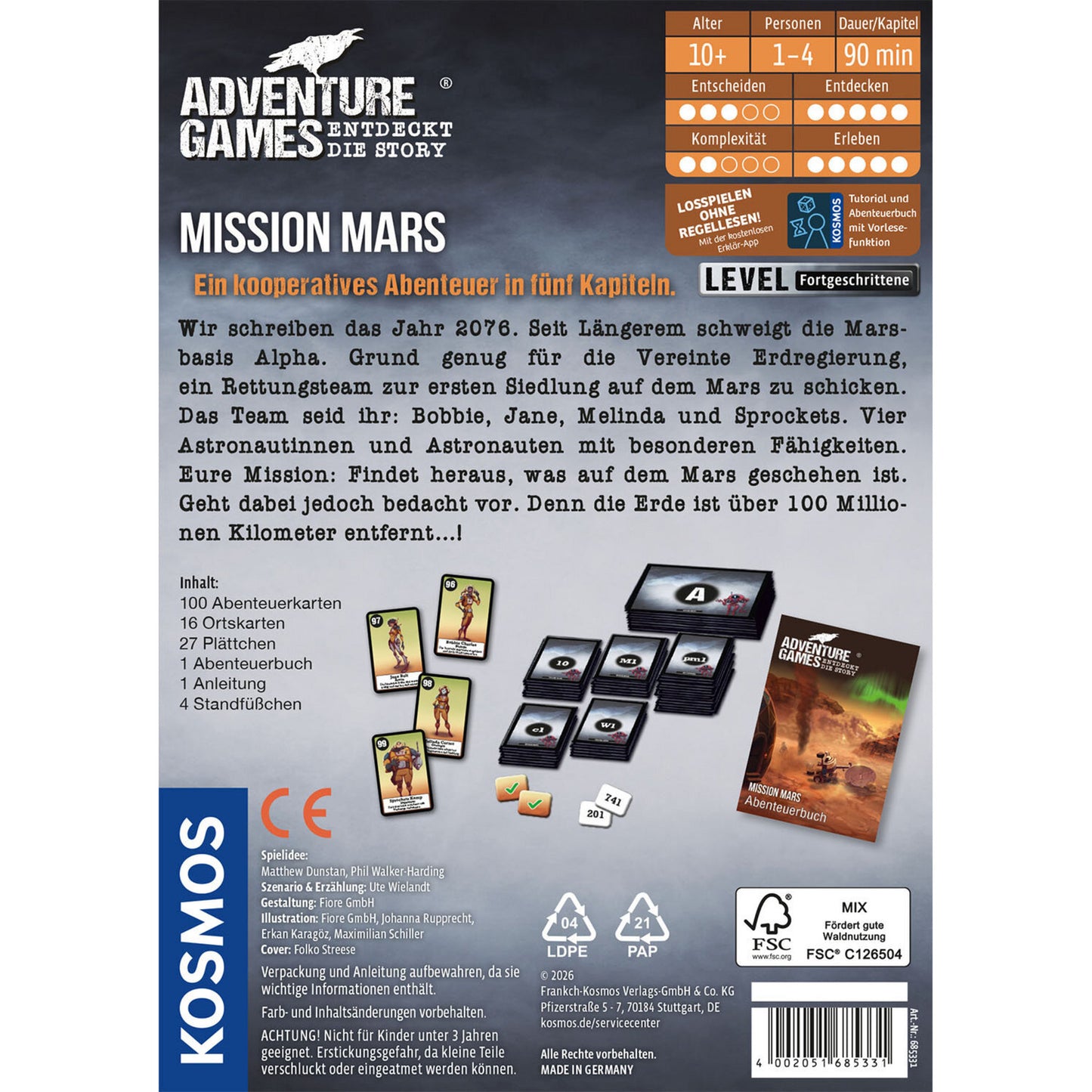 Jogo de Tabuleiro KOSMOS Adventure Games Mission Mars Alemão