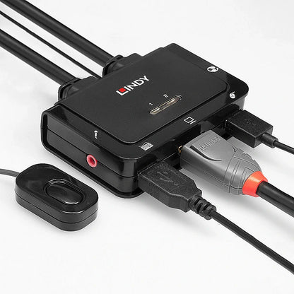 Switch KVM DisplayPort 1.2 de 2 portas, USB 2.0 e cabo de áudio