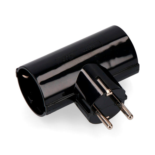 Plugue duplo f tipo 2p+e, bakelite preto t/tl 16a 250v (retrÃ¡tido)_0